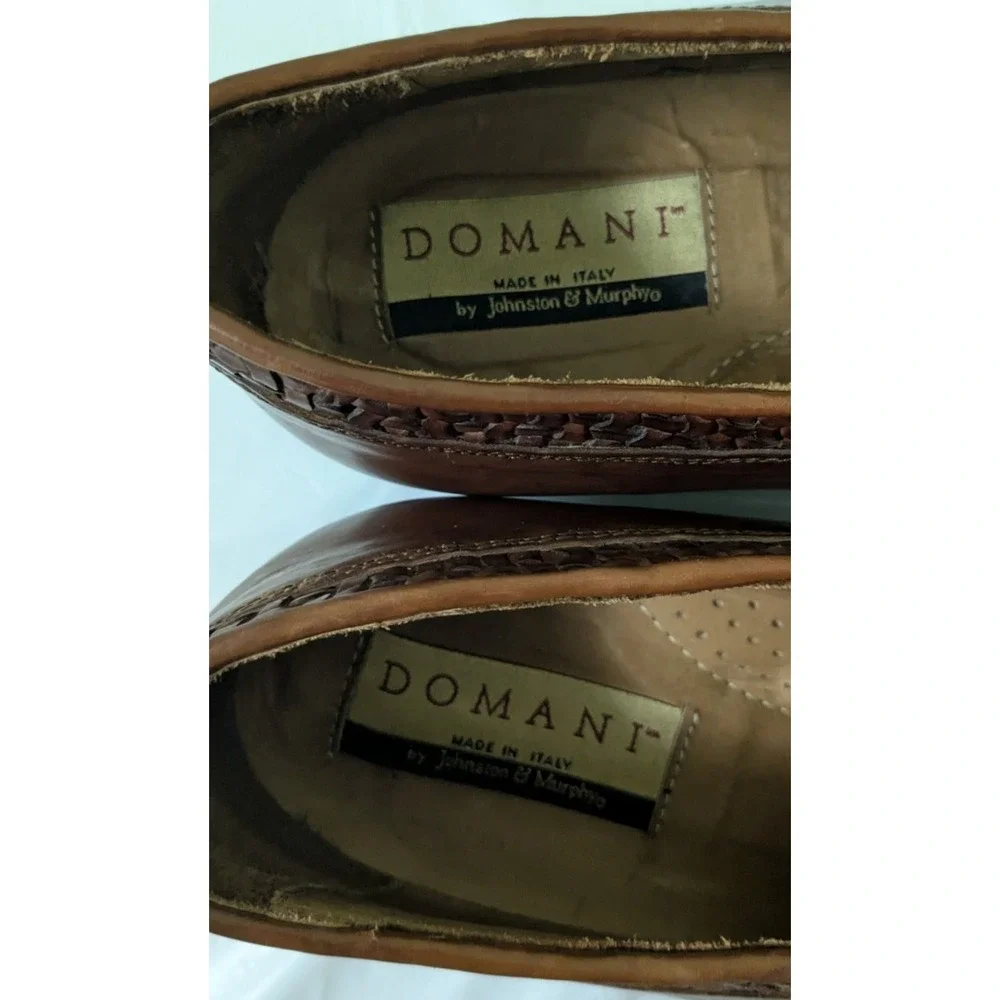 Johnston & Murphy Domani Brown Leather Cap Toe Basketweave Lace Oxford 12M Italy